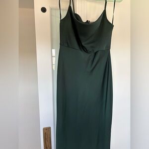 BHLDN Forest Green Satin Midi Slip Dress